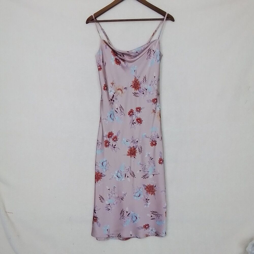 Hippie Rose Slip Dress Pink‎ XS Spaghetti Strap Floral Satin Silky Midi